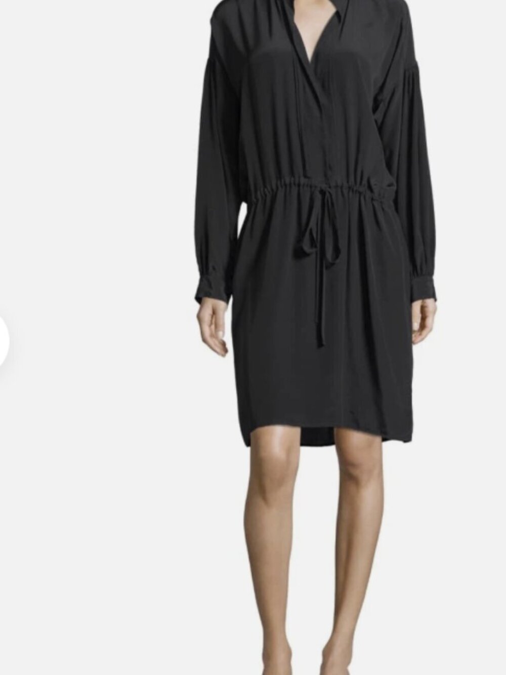 $395 Vince Silk Black Drawstring Shirtdress